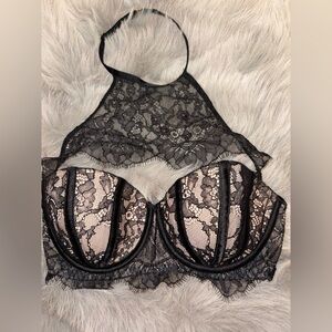 Victorias Secret black lace VERY SEXY unlined Balconnet bra. 32D